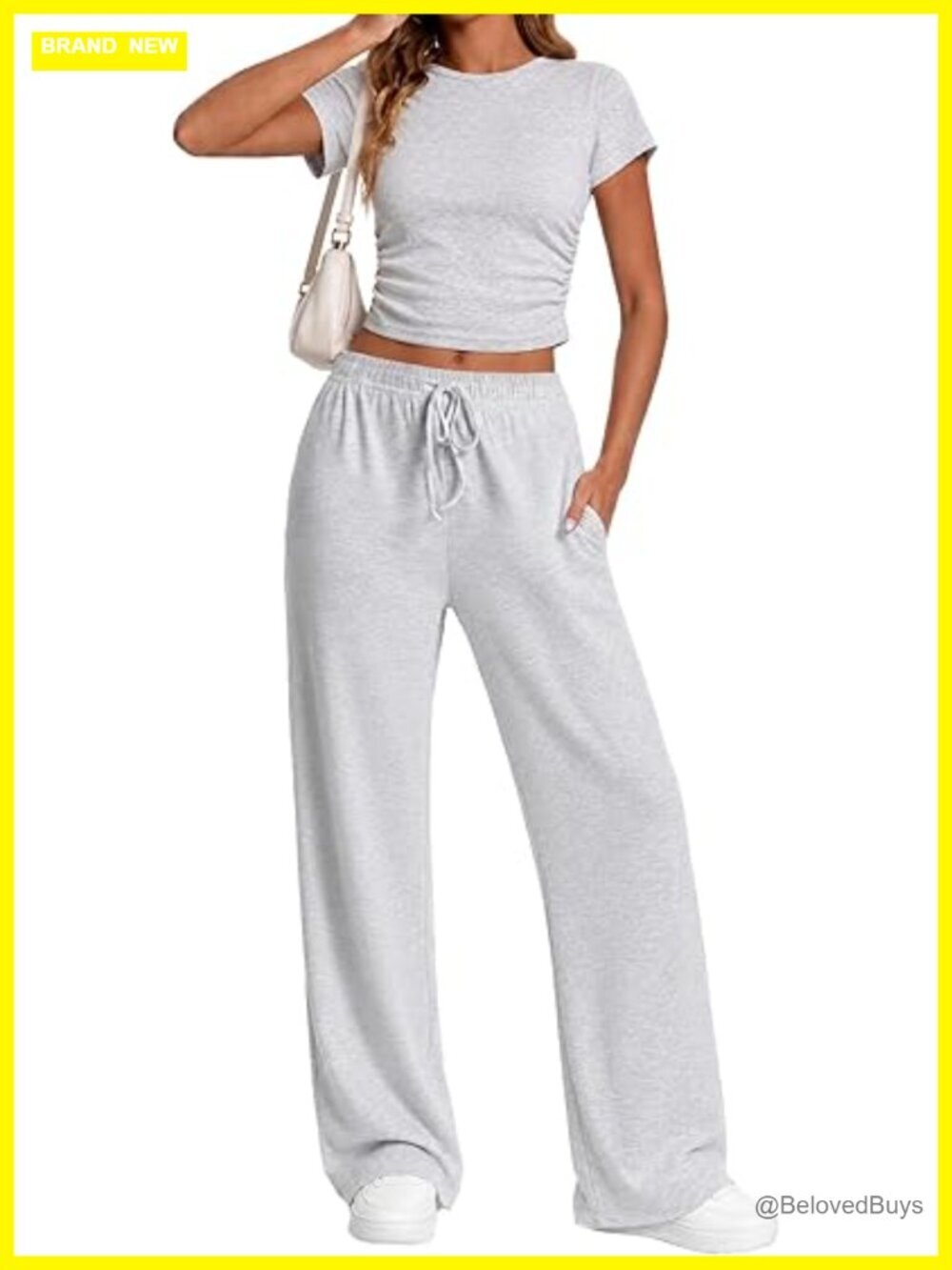 2 Piece Lounge Set Side Ruched Top Wide Leg Pants Travel Outfit